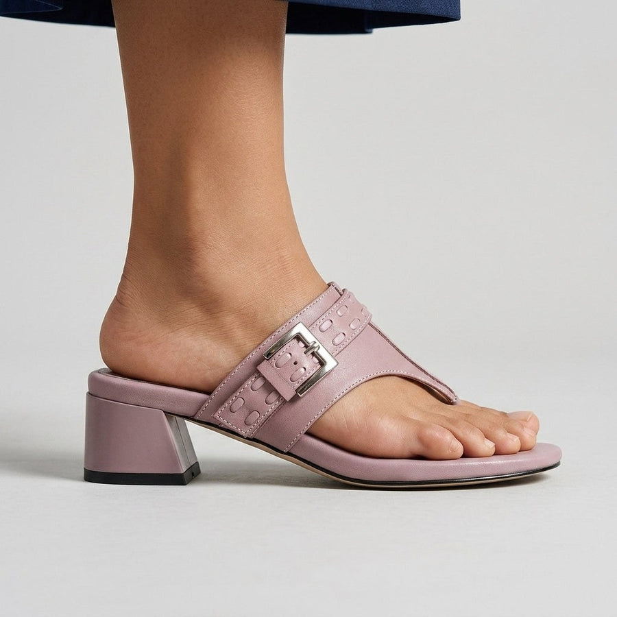 Elena Buckle Strap Leather Sandal in Lavender