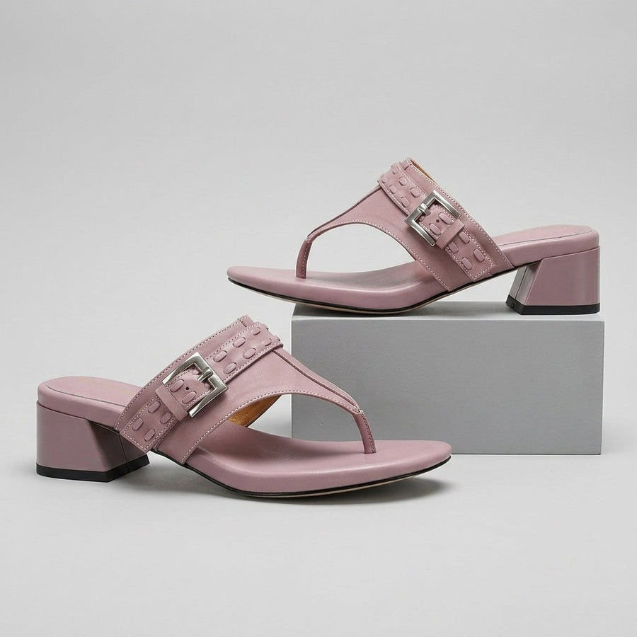 Elena Buckle Strap Leather Sandal in Lavender