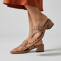 Elena Buckle Strap Leather Sandal in Sienna Brown
