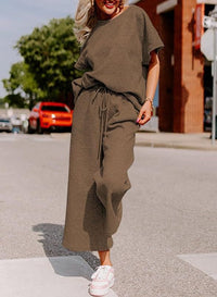 Elena Casual Jumpsuit with Elastic Waist in Brown