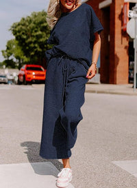 Elena Casual Jumpsuit with Elastic Waist in Navy