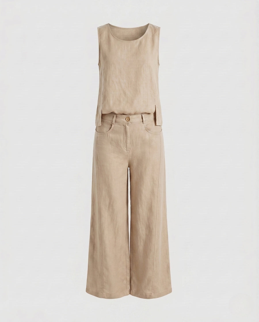 Elena Comfortable Linen Set in Khaki