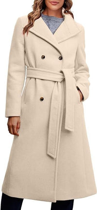 Elena Elegant Coat with Belted in Beige