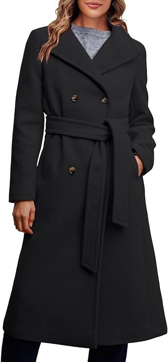 Elena Elegant Coat with Belted in Black