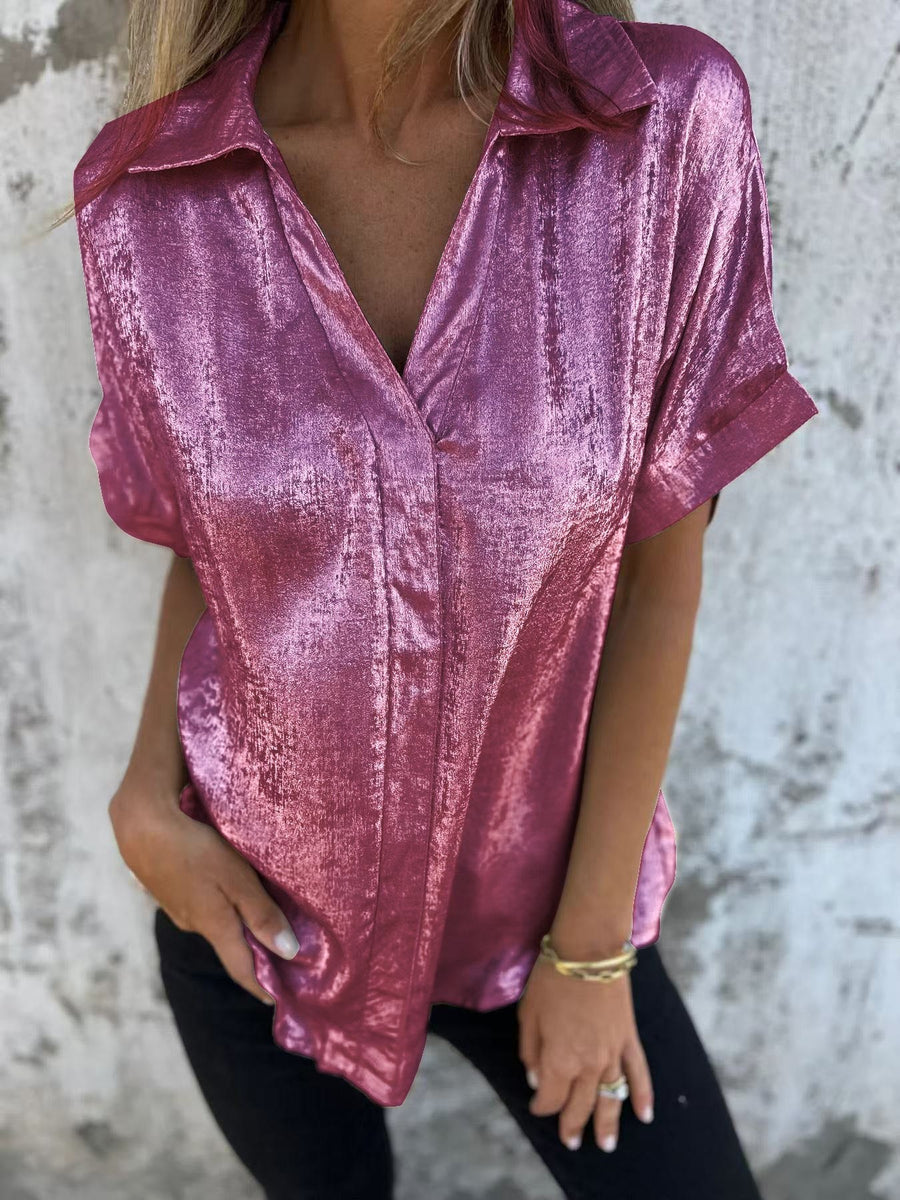 Elena Elegant Satin Blouse in Magenta
