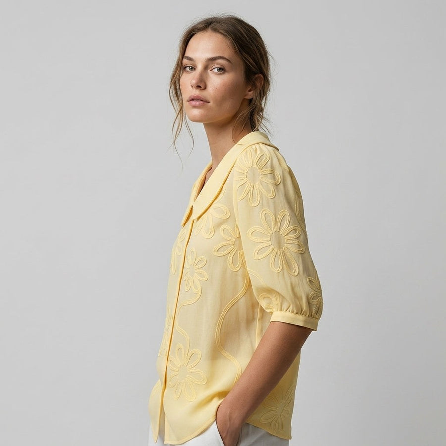 Elena Floral Embroidered Blouse in Buttercup