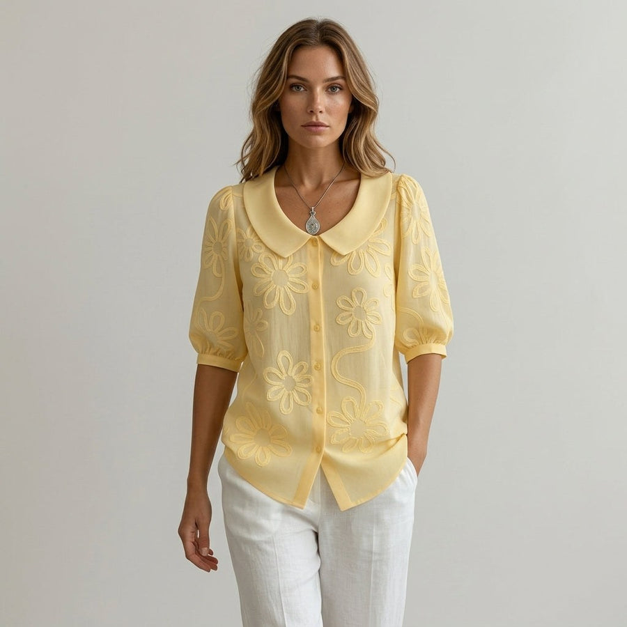 Elena Floral Embroidered Blouse in Buttercup