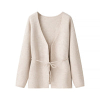 Elena Knit Cardigan with V-Neck in Apricot