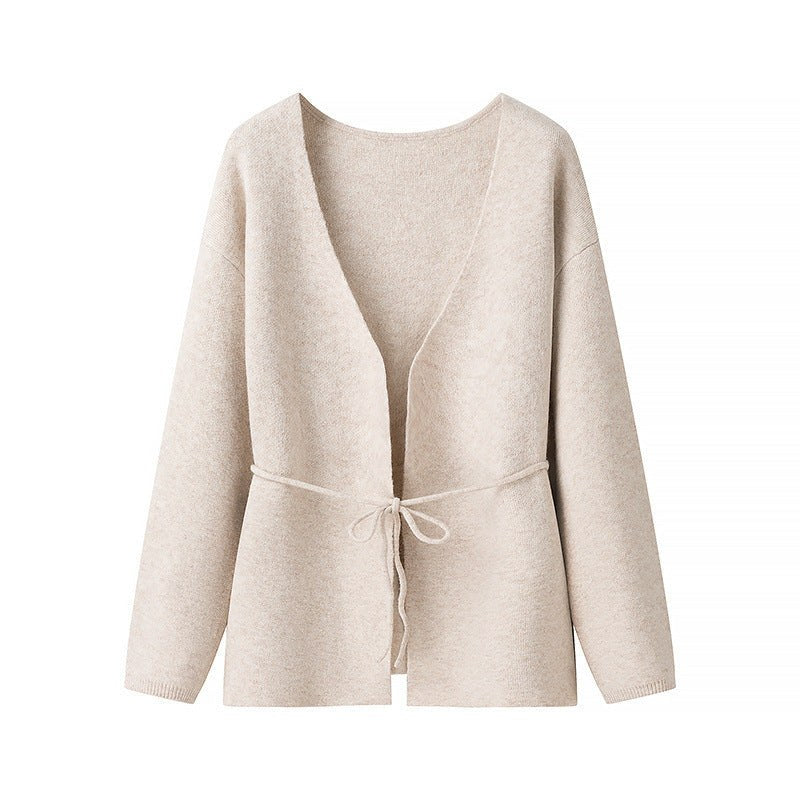 Elena Knit Cardigan with V-Neck in Apricot