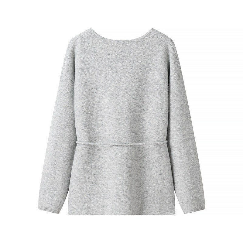 Elena Knit Cardigan with V-Neck in Grey