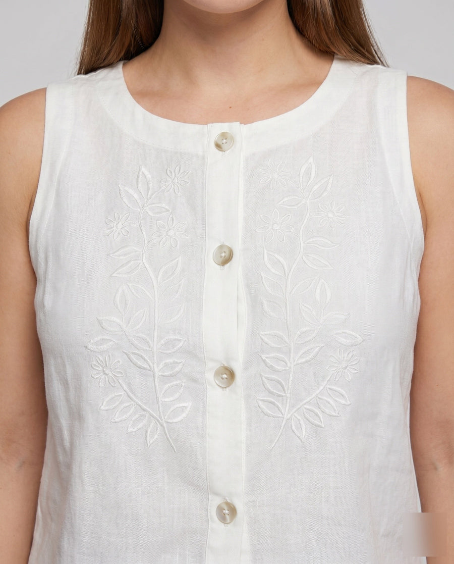 Elena Linen Top with Sleeveless