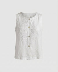 Elena Linen Top with Sleeveless in Beige
