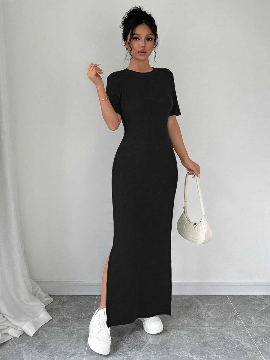 Elena Maxi Dress with Side Split in Black