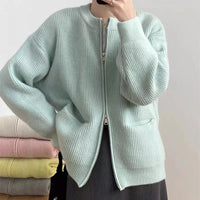 Eliana Knit Cardigan with Zip Front in Blue