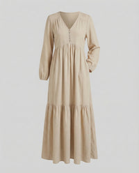 Eliana Linen Dress with Side Split in Apricot