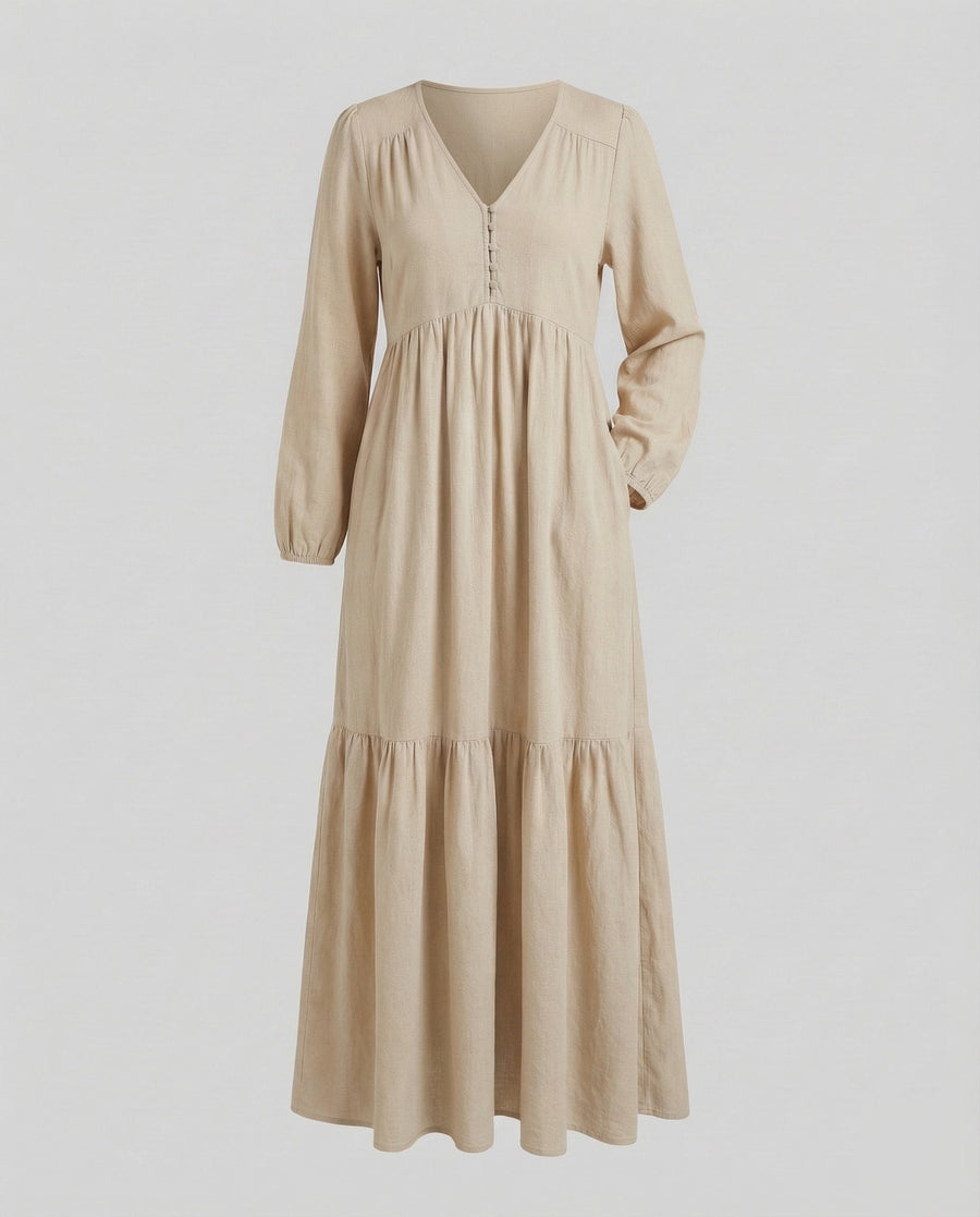 Eliana Linen Dress with Side Split in Apricot