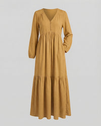 Eliana Linen Dress with Side Split in Gelbbraun