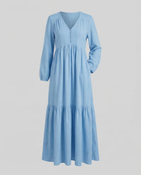 Eliana Linen Dress with Side Split in Light Blue