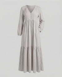 Eliana Linen Dress with Side Split in Light Grey
