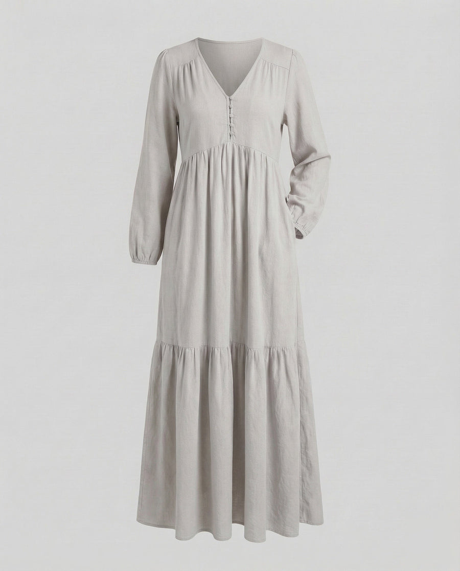 Eliana Linen Dress with Side Split in Light Grey