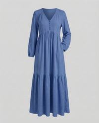 Eliana Linen Dress with Side Split in Navy