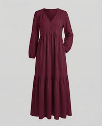 Eliana Linen Dress with Side Split in Wine Red