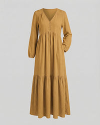 Eliana Linen Dress with Side Split in Yellow