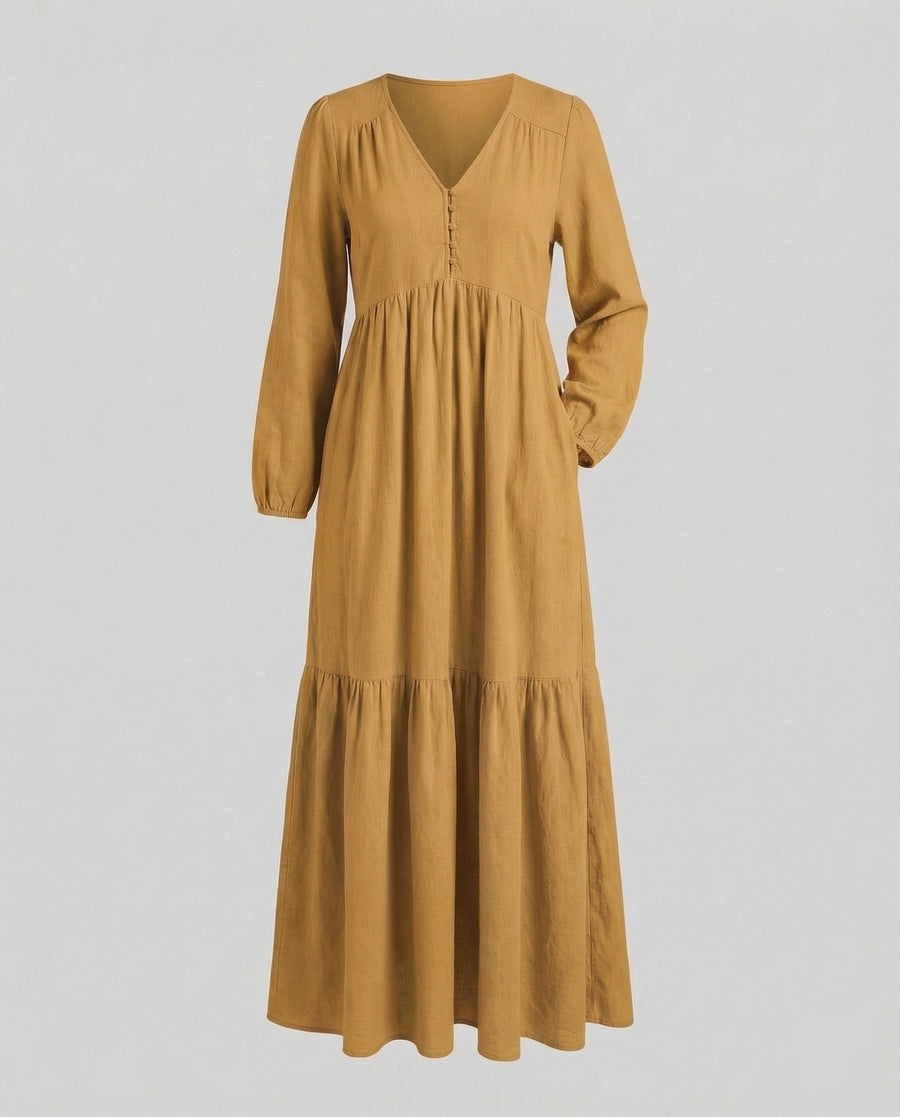 Eliana Linen Dress with Side Split in Yellow