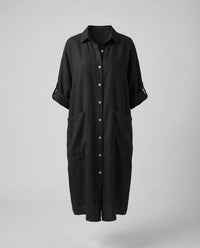 Eliana Linen Shirt Dress in Black