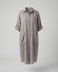 Eliana Linen Shirt Dress in Grey