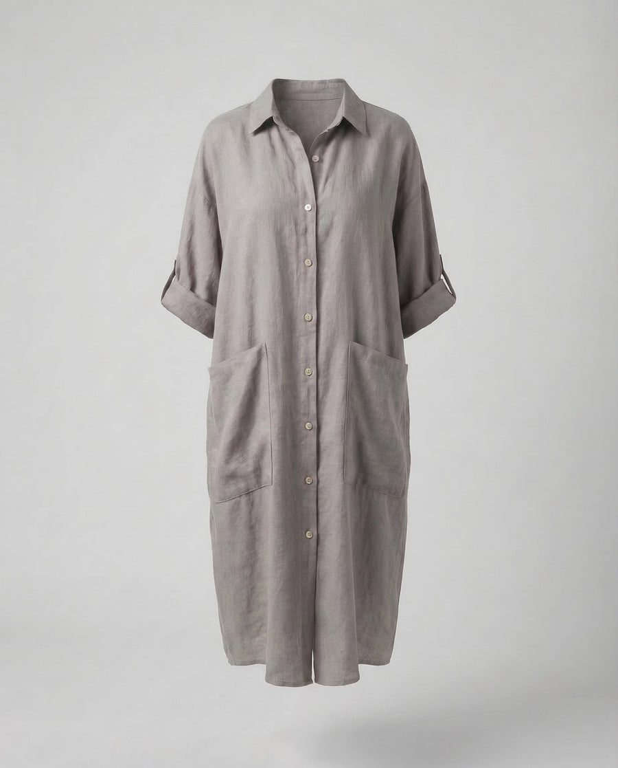 Eliana Linen Shirt Dress in Grey
