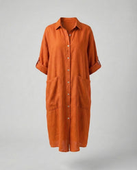 Eliana Linen Shirt Dress in Orangerot