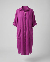 Eliana Linen Shirt Dress in Purple