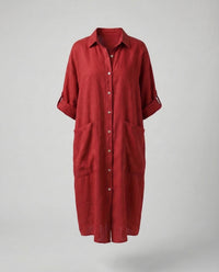Eliana Linen Shirt Dress in Red