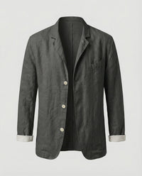 Elias Linen Blazer with Chest Pocket in Black