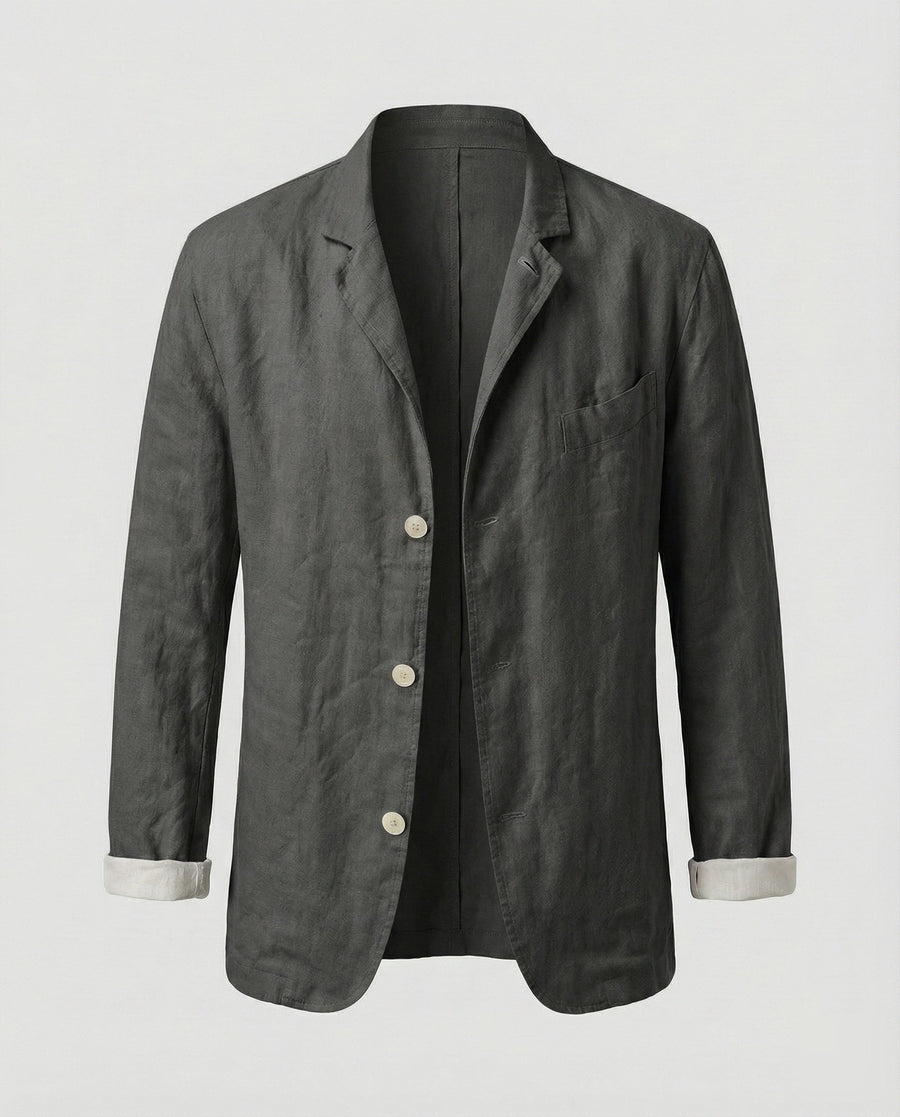 Elias Linen Blazer with Chest Pocket in Black