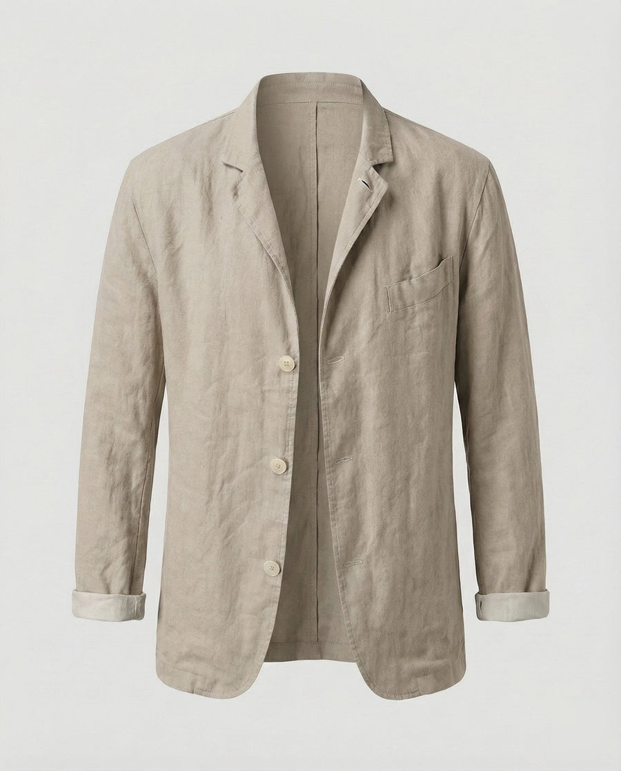 Elias Linen Blazer with Chest Pocket in Khaki