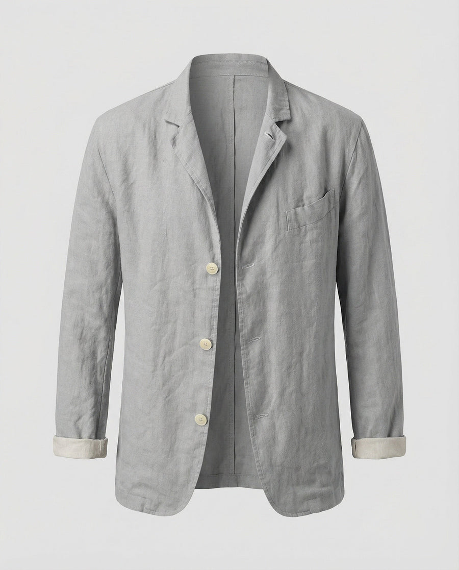Elias Linen Blazer with Chest Pocket in Silver