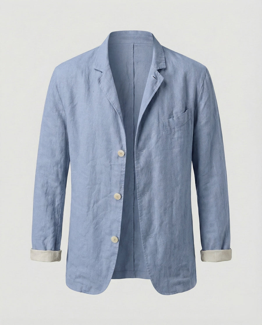 Elias Linen Blazer with Chest Pocket in Sky Blue