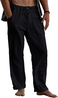 Elias Linen Trousers with Elastic Waist and Pockets in Black