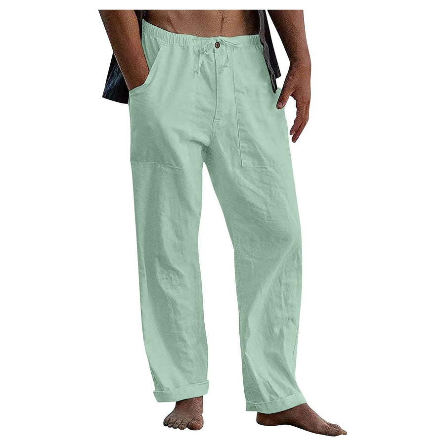 Elias Linen Trousers with Elastic Waist and Pockets in Brown