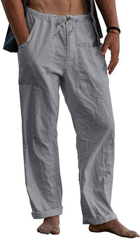 Elias Linen Trousers with Elastic Waist and Pockets in Brown