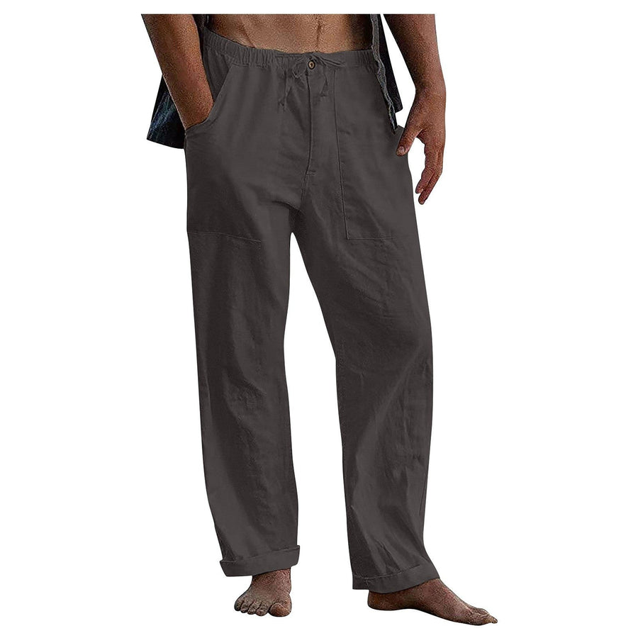 Elias Linen Trousers with Elastic Waist and Pockets in Brown