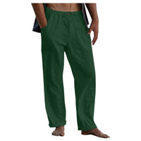 Elias Linen Trousers with Elastic Waist and Pockets in Green