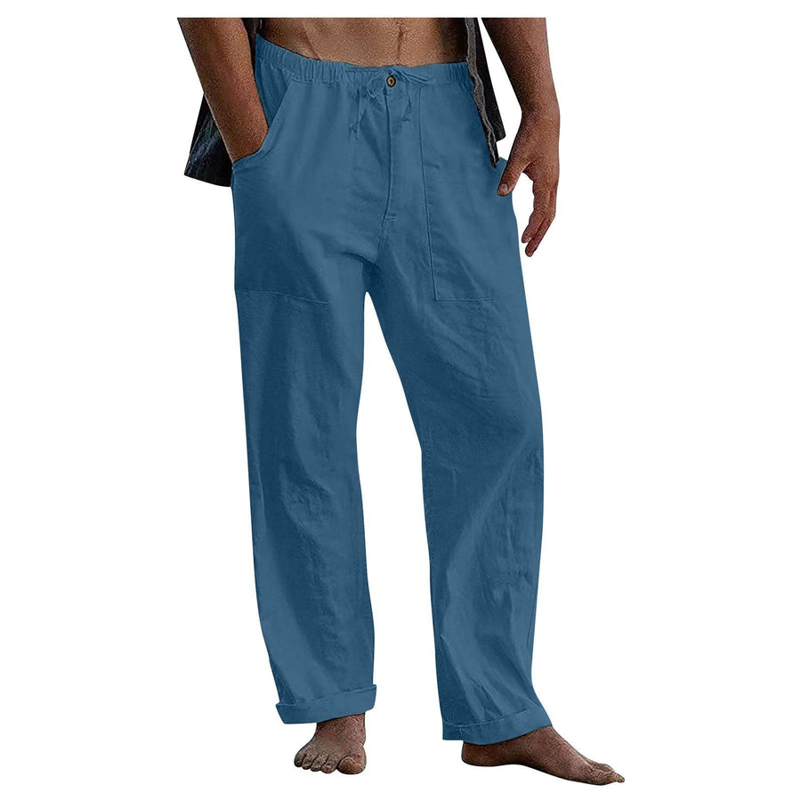 Elias Linen Trousers with Elastic Waist and Pockets in Sky Blue