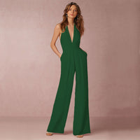 Elina Women's V-Neck Wide-Leg Jumpsuit Sleeveless Backless Formal Playsuit in Green