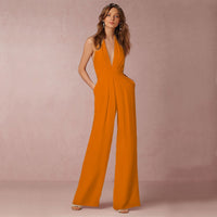 Elina Women's V-Neck Wide-Leg Jumpsuit Sleeveless Backless Formal Playsuit in Orange