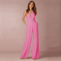 Elina Women's V-Neck Wide-Leg Jumpsuit Sleeveless Backless Formal Playsuit in Pink