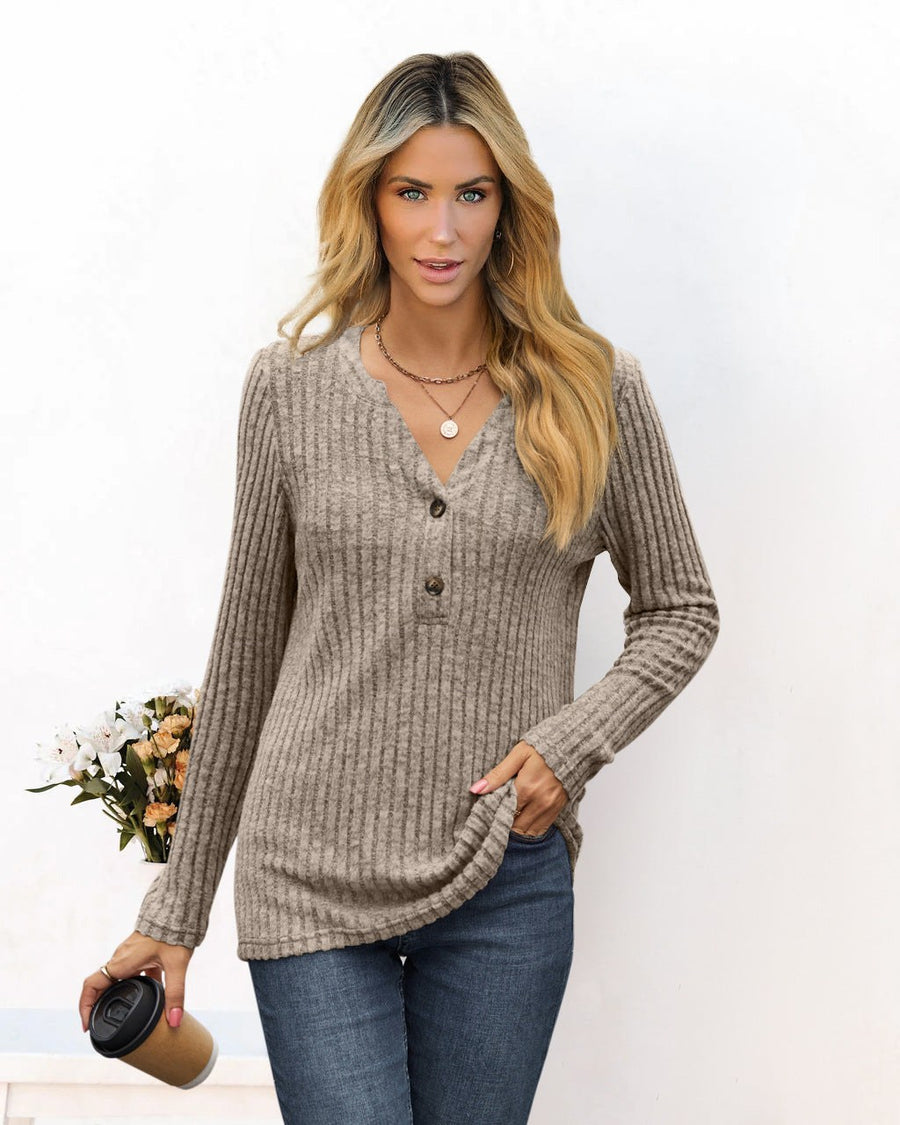 Elise Casual Shirt with Long Sleeve in Khaki