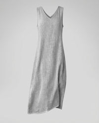 Elise Linen Summer Dress with V-Neck in Grey